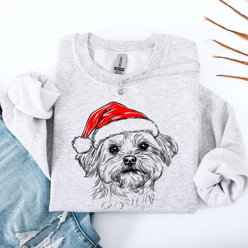 Maltese, Santa, Dog, Christmas, Dog Lover, Pet Sweatshirt, Crew Neck, Women's, Crewneck