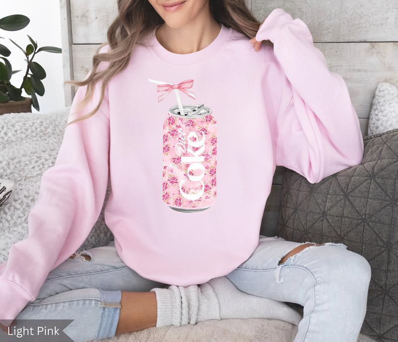 Coquette Diet Coke Sweatshirt, Floral Diet Coke Sweatshirt, Cute Baby Pink Bow Sweatshirt, Trendy Soda Can With Roses