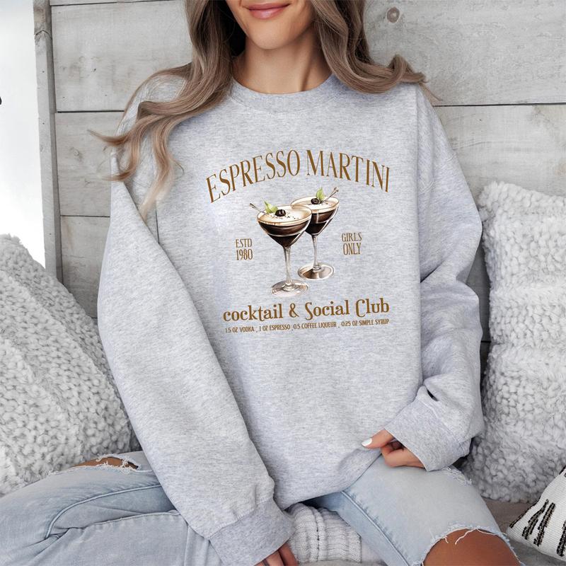 Women's Letter & Drink Print Drop Shoulder Sweatshirt, Casual Long Sleeve Round Neck Pullover for Fall & Winter, Ladies Clothes for Daily Wear, Crewneck Sweatshirts for Women