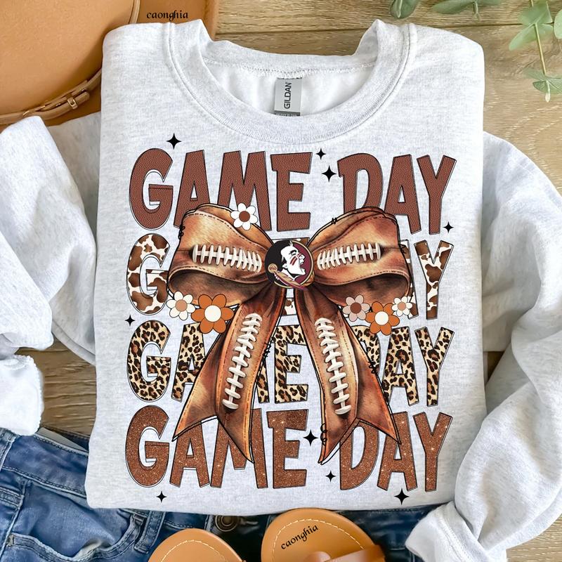 Vintage Seminoles Football Coquette Bow Game Day Shirt, Gameday Women's Sweatshirt Cotton Fit Top Womenswear