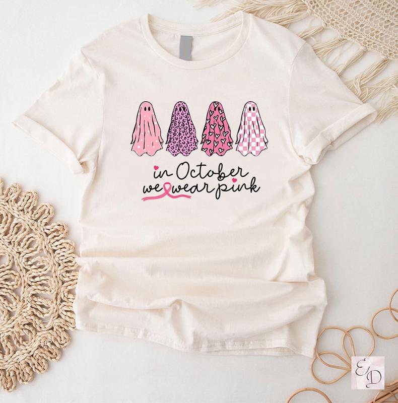 Breast Cancer Halloween Ghost Hoodie Sweatshirt, In October We Wear Pink, Cancer Awareness T-Shirt, Specialty Gift Unisex Supportive Top