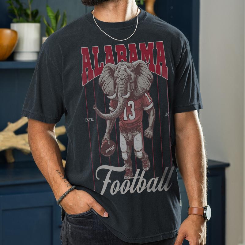 Retro Vintage Alabama T-Shirt, Gift for Bama Football Fan, Unisex Crimson Red Elephant Shirt, Full Sizes, Full Colors, Unisex Round Neck T-shirt for M