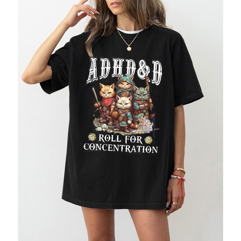 Funny ADHD & D Roll For Concentration Funny Gamer Shirt, ADHD Shirt, DnD Shirt, ADHD & D funny Cat Sweatshirt