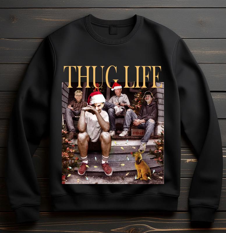 Thug Life Christmas Movie Friends Shirt, Christmas Friends Sweatshirt, Thug Life Movie Sweater, Christmas Gifts Casual Collar Cotton Fabric