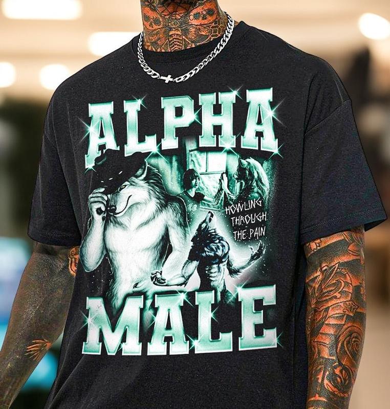 Alpha Male Ironic T-Shirt With Wolf Graphic, Ironic Alpha Male Unicorn Rainbow, Funny Unisex T-Shirt, Funny Graphic Tee, Offensive T-Shirt, Gifts