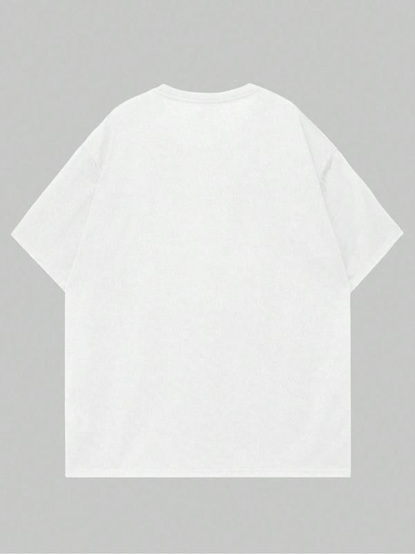 Men's Landscape & Letter Print Drop Shoulder GraphicÂ Tee, Regular Fit Casual Short Sleeve Round Neck T-shirt, Fashion Men's Summer Top for Daily Wear