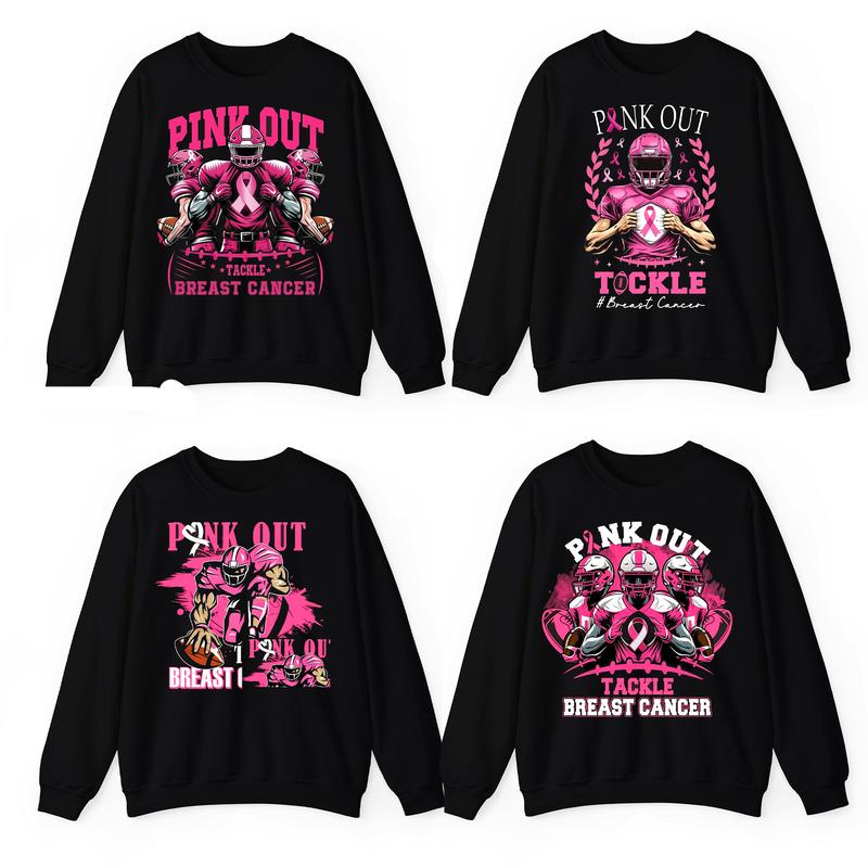 Breast Cancer Football Pink Out Black Sweatshirt, Pink Out Sublimation, Breast Cancer Shirt,  October We Wear Pink Crewneck