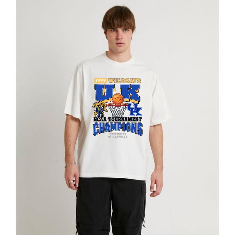 Vintage 1996 University of Kentucky Wildcats Tournament Champs NCAA  Graphics Menswear Streetwear Tshirt Casual football fan Crewneck Round Neck