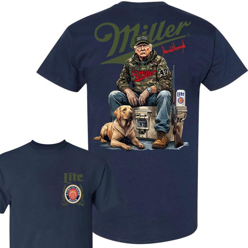 Trump Hunting Signature Miller Lite Shirt , Trumpp won 47th president Election 2024, Trumpp Supporter, Miller Lite Shirt, Trump Hunting With Local Shirt Signature Full Sizes Full Color