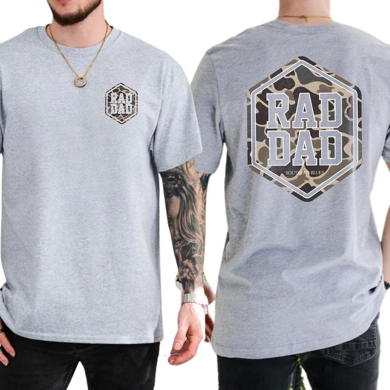 Camo Rad Dad Shirt 2-Sided, Hunting Shirt for Dad, Camouflage Tees, Hunting Daddy Gifts, Father's Day Gift for Husband, Classic Menswear Cotton Top