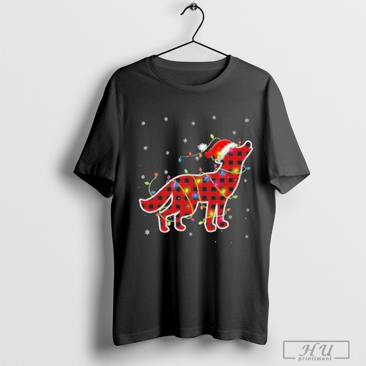 Red Buffalo Plaid Wolf Santa Christmas Matching T-Shirt