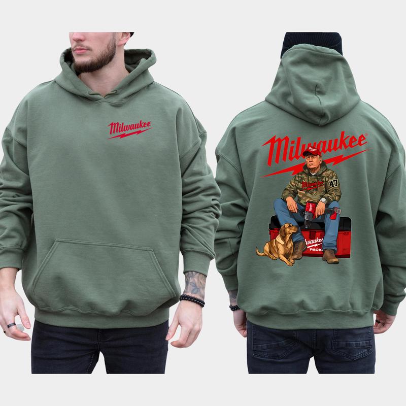 Milwaukee Trump Camo 2-Side Hoodie, Dad Gif Hoodie, MAGA Hoodie, Construction Work Gift, Casual Menswear Classic Fabric Seamless Pullover Long Sleeve