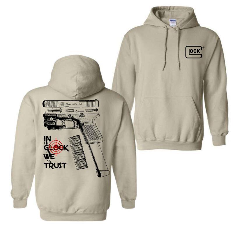In GLock We Trust Hoodie - Glock Shirt- Full Color Double Sided - Men's & Women's Classic Fit Long Sleeve Hoodie - Menswear Casual Underwear Embroidered Love