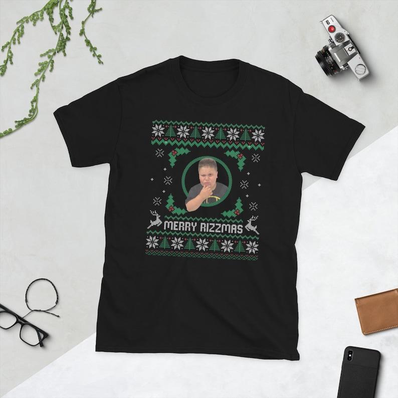 Merry Rizzmas  Ugly Christmas Tee  Funny Christmas Tee  Holiday Tee, For Men, For Women, 100% Cotton, Crew Neck, Slight Stretch, Breathable & Wear-Res