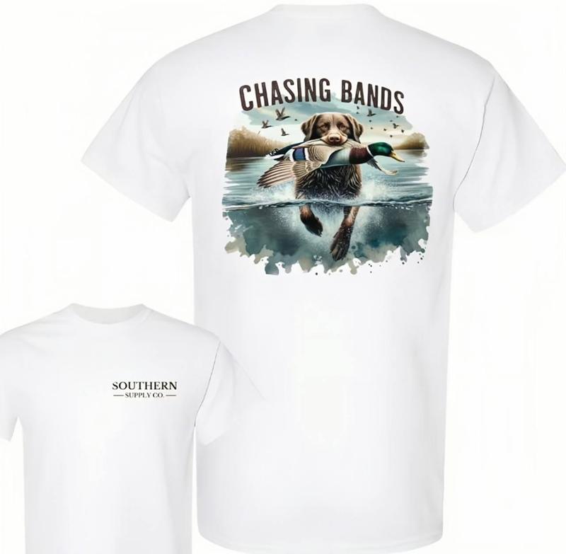 Chasing Band Duck Hunting Cotton T-Shirt, Funny Hunting Summer Unisex Shirt, Dog Hunt Clothing, For Men, For Women