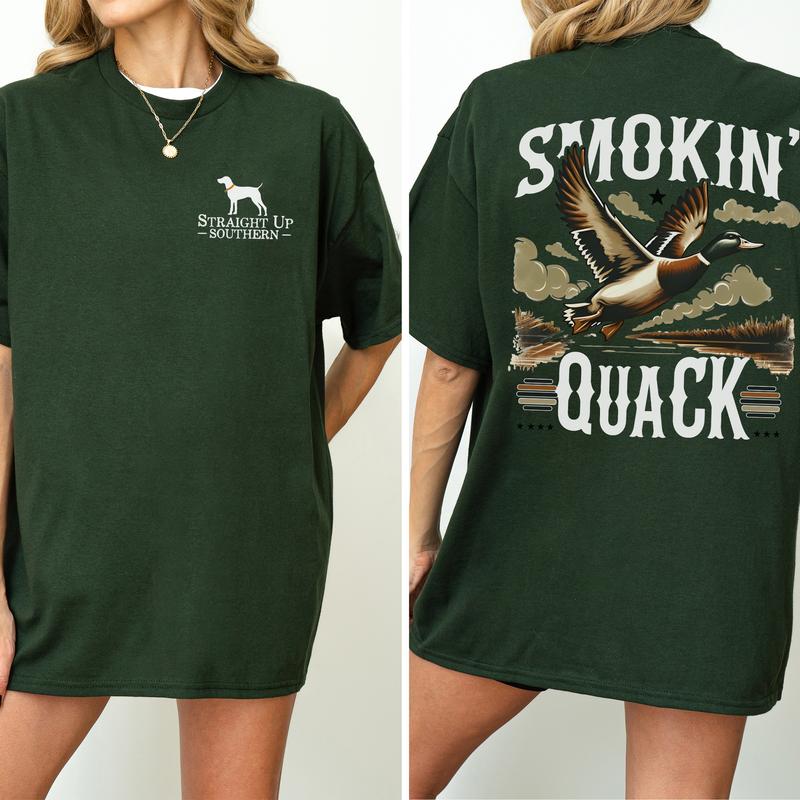 Vintage Smokin' Quack Hunting Duck 2-Sided Graphic Shirt, Mallard Hunting Shirt for Men, Dog Hunt Tee, Comfort Clothing, Cotton Fabric Tshirt, Printed