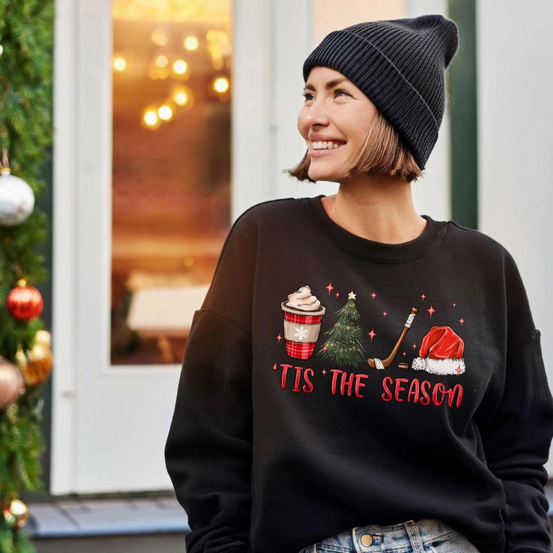 Tis The Season Hockey Sweatshirt, Mom Grandma Aunt Wife Christmas Hockey Sweatshirt, Game Day Hoodie VSTHA