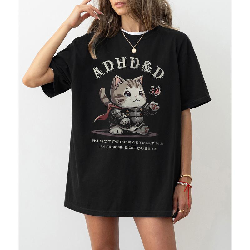 ADHD&D I'm Not Procrastinating I'm Doing Side Quests Cat Shirt, Vintage Tee, D&D Funny Cat Sweatshirt, Gift for DM Game Master