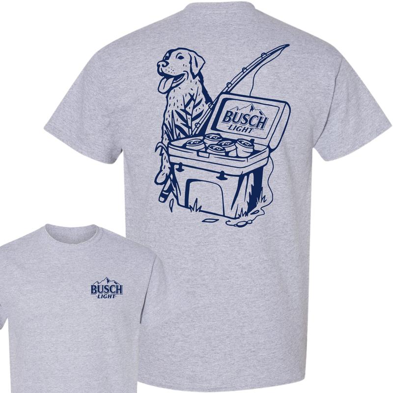 Busch Light Fishing Scene With Dog & Cooler 2 sided T-Shirt, Hunting T-Shirt, For Men, For Women