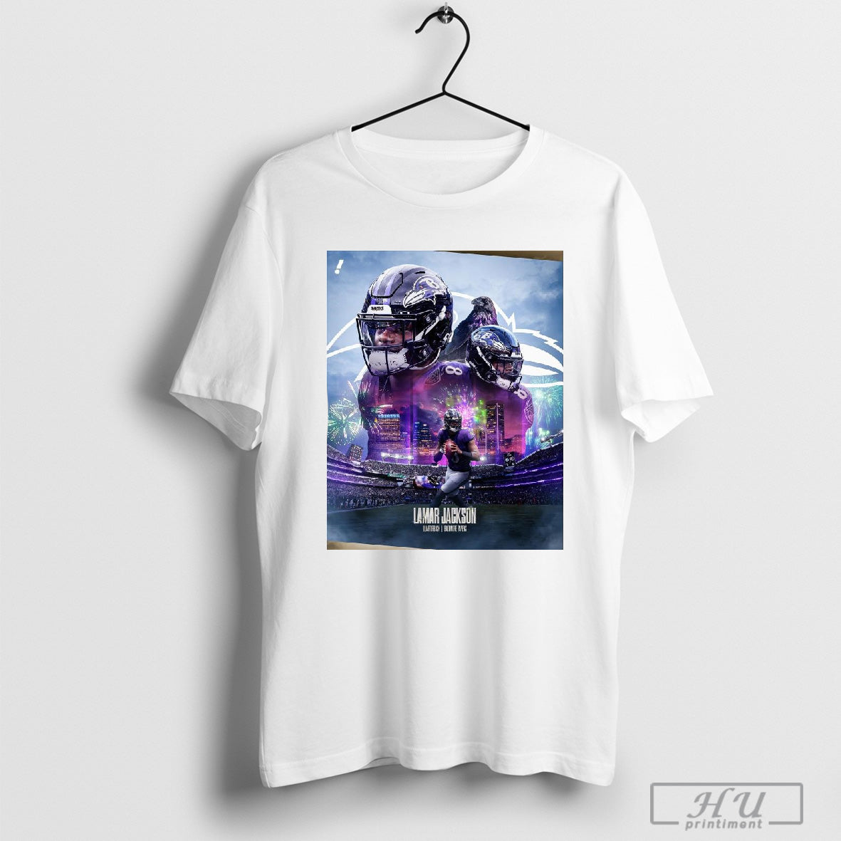 Poster Lamar Jackson Baltimore Ravens Quarterback Threw Five Touchdowns On Monday Night Football T-shirt