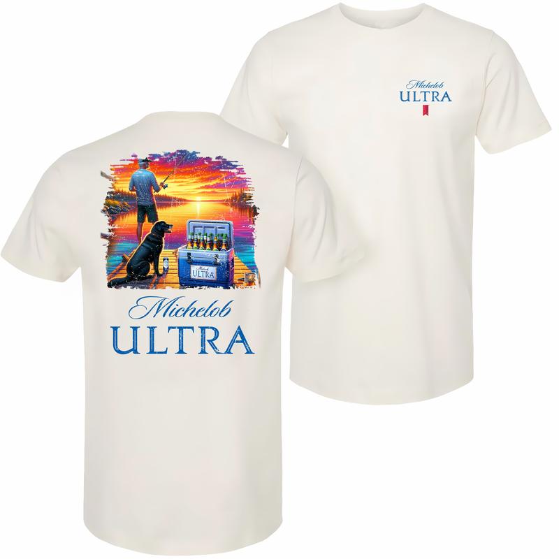 Michelob Ultra Fishing T-shirt - 2 Side - Shared Styles - Gym To Street Wear - Color Spectrum Choice - Sizes For Everyone - From Casual To Formal