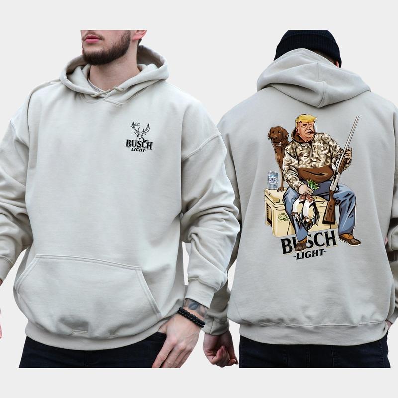 Hunter Trump With Busch Light Beer  2-Side Hoodie, Trump 2024 Hoodie, MAGA Hoodie, Casual Menswear Hoodie for Men