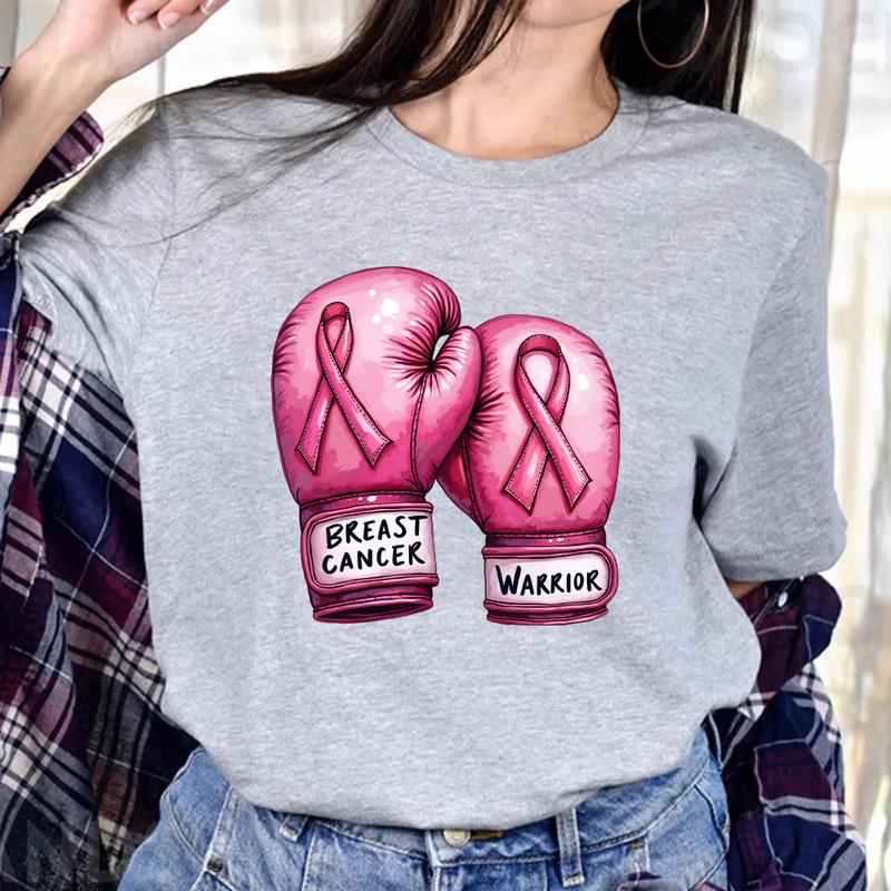 Breast Cancer with Boxing Gloves Shirt, Pink Ribbon Shirt, Gift for Women, Cancer Survivor Gift, Cancer Awareness Month, Support Squad