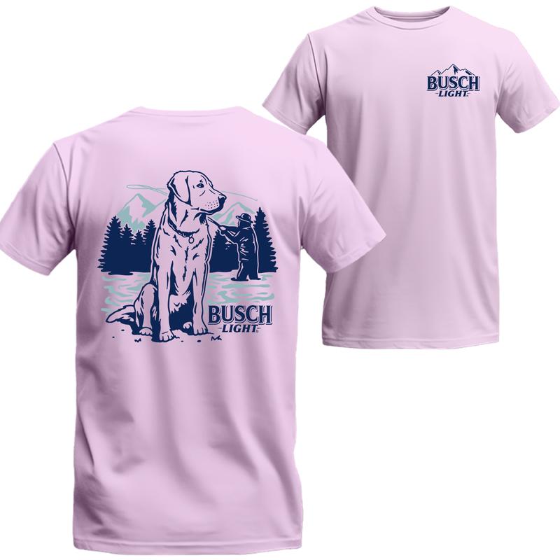 Busch Light - Fly Fishing with Dog scene  T-Shirt, Busch Light Short Sleeve Tee, Unisex Shirt