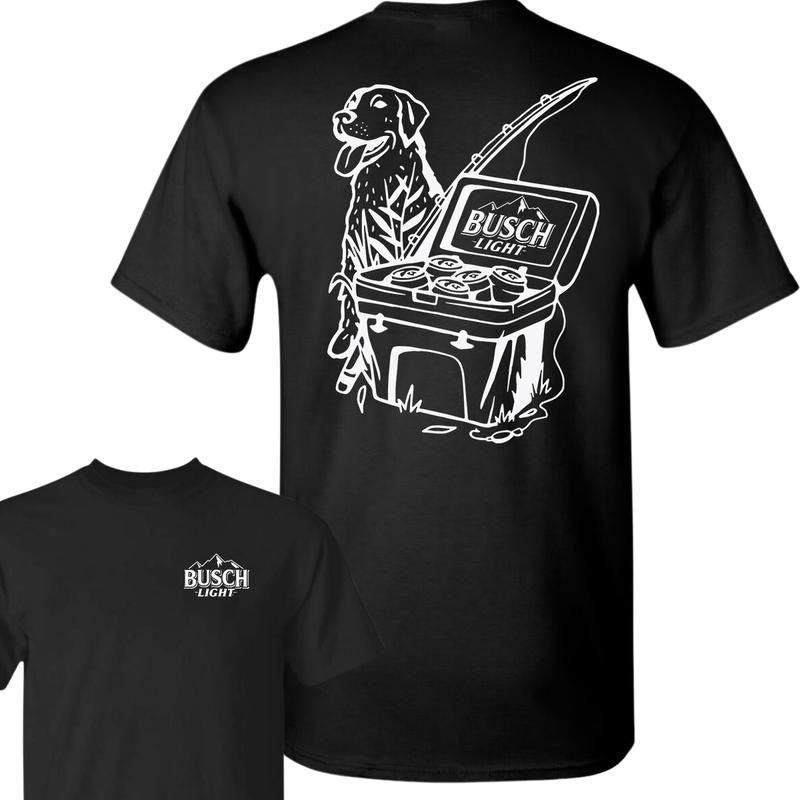 Busch Light Fishing Scene With Dog & Cooler 2 sided T-Shirt, Hunting T-Shirt, For Men, For Women
