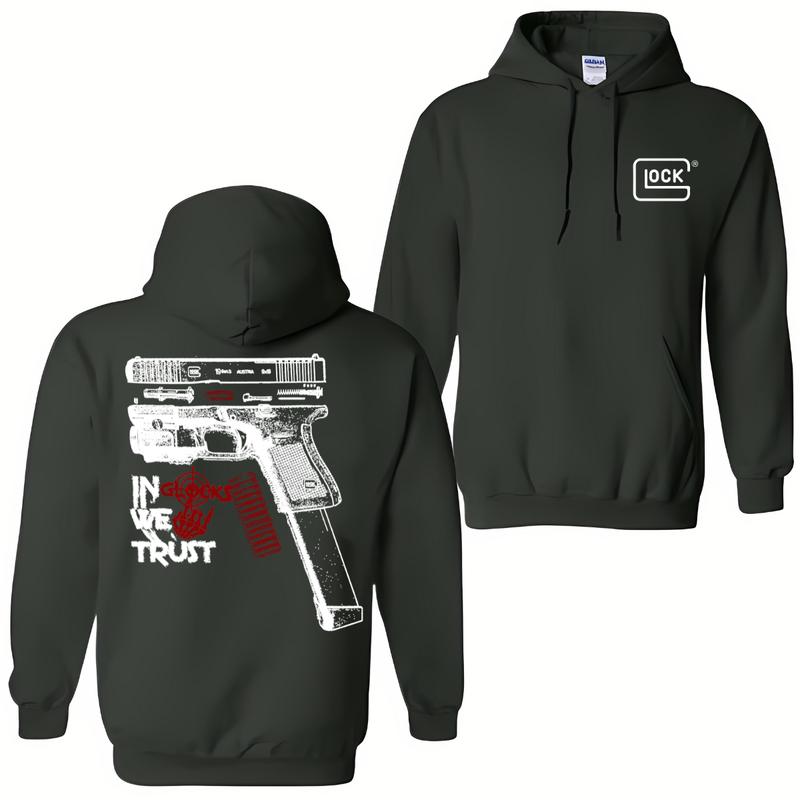 In GLock We Trust Hoodie - Glock Hoodie- Design Glock Bone Hand Double Sided - Men's & Women's Classic Fit Long Sleeve Hoodie - Menswear Casual Underwear