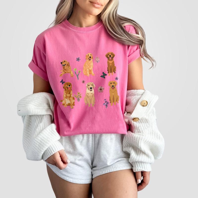Golden Retriever Cottagecore T-Shirt, Floral Golden Retriever T-Shirt, Golden Retriever Gifts, Wildflower Golden Retriever, Golden Retriever Mom, Dog Mom Tee, Cute Golden Retriever Dog Mom Comfort Tshirt, Gift for Dog Lover, New Dog Owner Gift, Women Top
