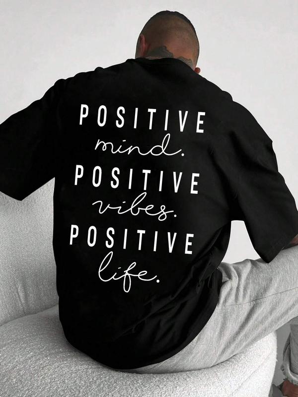 Unisex Men's Letter Print Drop Shoulder Tee, Men Graphic Tees, Regular Fit Casual Short Sleeve Round Neck T-shirt for Summer, Graphic Tees, Fashion Men's Streetwear for Daily Wear