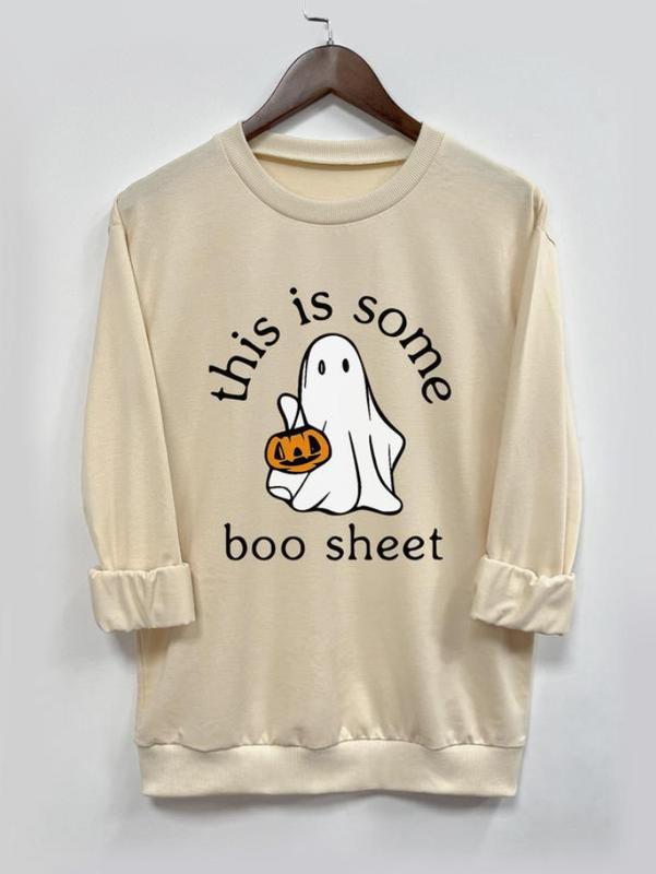 This Is Some Ghost Boo Sheet Sweatshirt - Tshirt - Hoodie,  Women's Cartoon Ghost & Letter Print Drop Shoulder, Halloween Gift, Halloween for women, Full Color, For Men, For Women, Tee Print