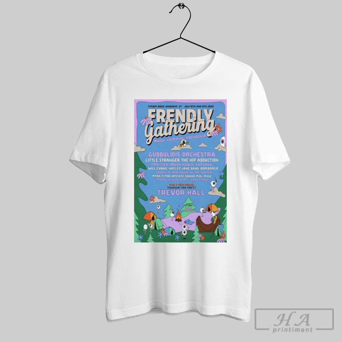 Poster Frendly Gathering Music Camping Friendship July 18 19 2025 North Windham Vt T Shirt