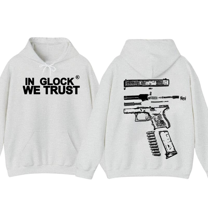 IN GLOCK WE TRUST Double sided Hoodie,Design color Black- White, Hoodie For Men, GIft For Men,Full color,Hoodie & sweaters,Glock Hoodie, Menswear Top