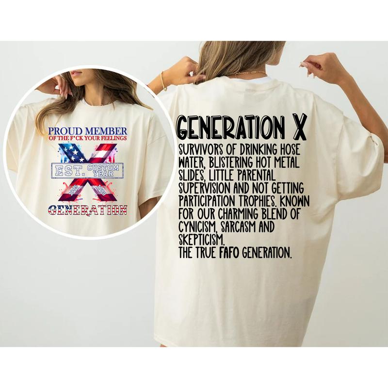 Custom Est.Year Flag Gen X 2 Side T-shirt, Gen X Shirt, FAFO Generation 1965-1980 Shirt