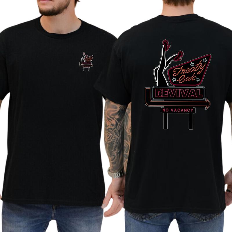 Treaty Oak Revival Shirt Retro Style Design with Neon Sign, Gift For Men, Casual Menswear, Classic Cotton Top, Soft Fabric Shortsleeve Shirt