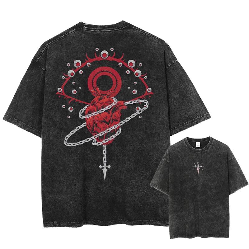 Retro Scarlet Eyes Hunter x Hunter Anime Vintage Oversized Washed Tee Unisex Mineral Anime Manga Washed Heavy Cotton T-shirt, Gift For Anime Fan, Anim