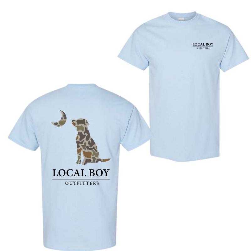 Local Boy Outfitters T-Shirt - Classic Camouflage Dog Design Featuring Moon Graphics