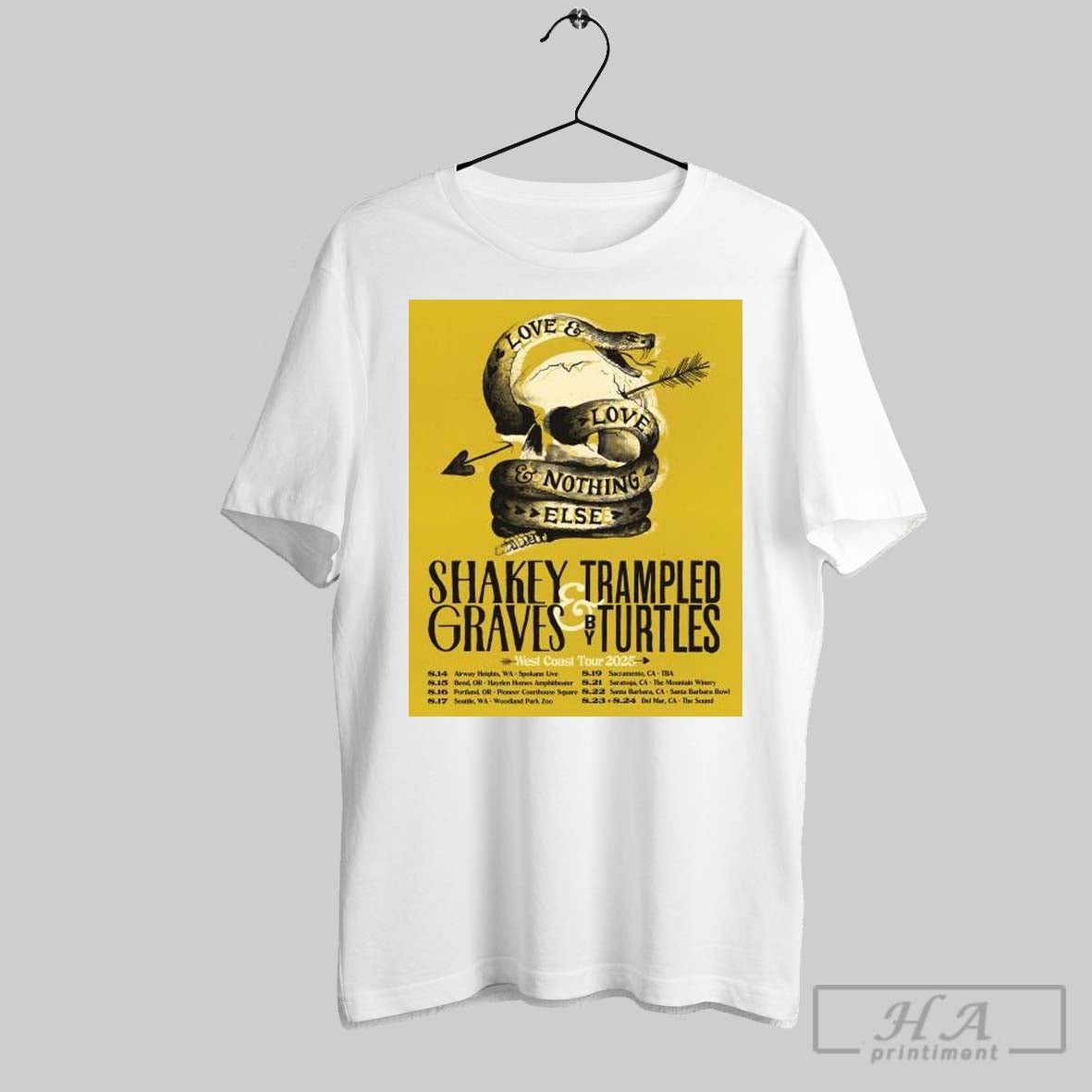 Shakey Graves And Trampled Turtles West Coast 2025 Tour T Shirts
