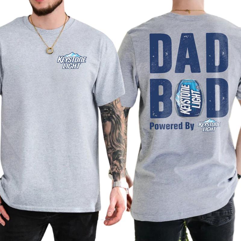Dad Bod Powered By Keystone Light T-shirt 2-Sided, Men's Beer Drink Tee, Drinking Shirt, Funny Drink Tee for Daddy, Casual Classic Cotton Menswear