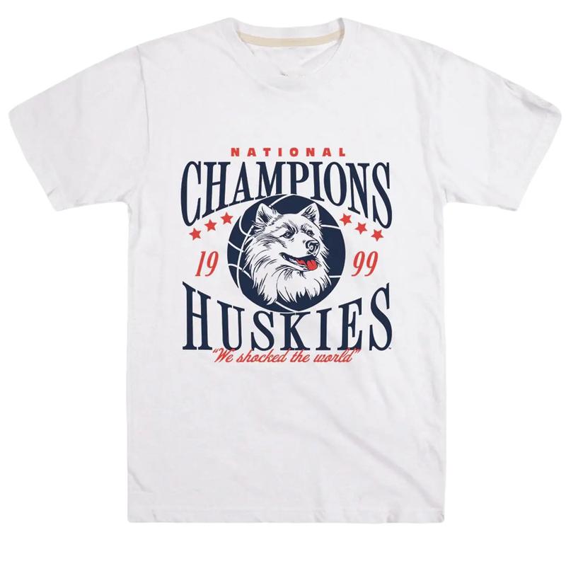 Vintage UConn Huskies 1999 Championship Tee Classic Cotton Menswear Top Embroidered Hoodie
