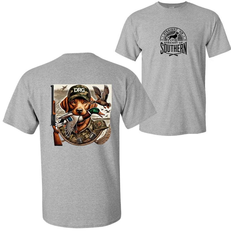 Straight Up Southern Duck Hunting T-Shirt - DRG Hunting Dog Graphic Tee for Outdoor Adventure, Comfortable and Stylish Casual Wear for Hunting Fans