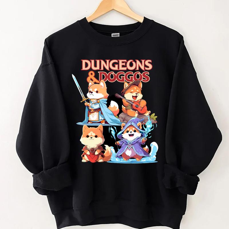 Dungeons and Dragons Shirt, DND & Doggos DND Dog T-Shirt ,Cute Doggo Tshirt, Shiba Inu Paladin Corgi Wizard, Tabletop RPG Hoodie, Dragons Gamer Shirt,