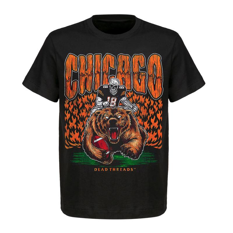 Deadman's Bear Graphic T-Shirt - Chicago Football Team | Gildan 5000 Heavy Cotton Shirts | Unisex American Football Top for Men and Women