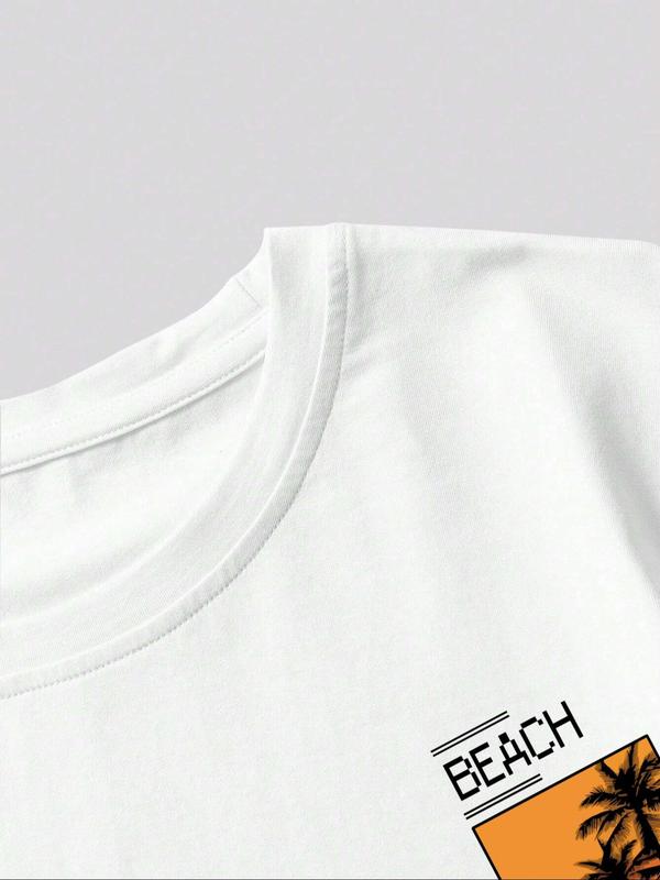 Men's Landscape & Letter Print Drop Shoulder GraphicÂ Tee, Regular Fit Casual Short Sleeve Round Neck T-shirt, Fashion Men's Summer Top for Daily Wear