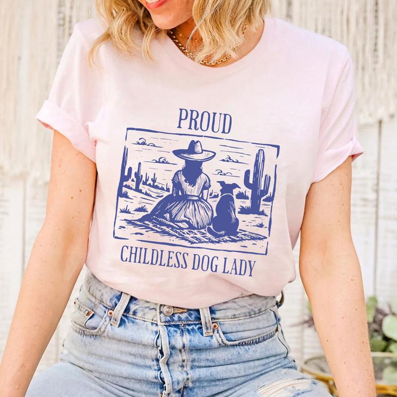 Childless Dog Lady Tee, Proud Dog Mama, Vote Blue Shirt, Kamala Harris, Dog Mom TShirt, Women Rule, Girl Power Top Womenswear Print T-Shirt