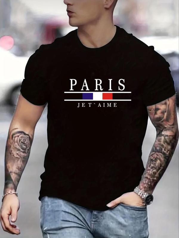 Men's Letter Print Round Neck Tee, Summer Clothes, Casual Regular Fit Short Sleeve Crew Neck T-shirt for Summer, Graphic Tees, Men'sÃ‚Â Streetwear Top fo