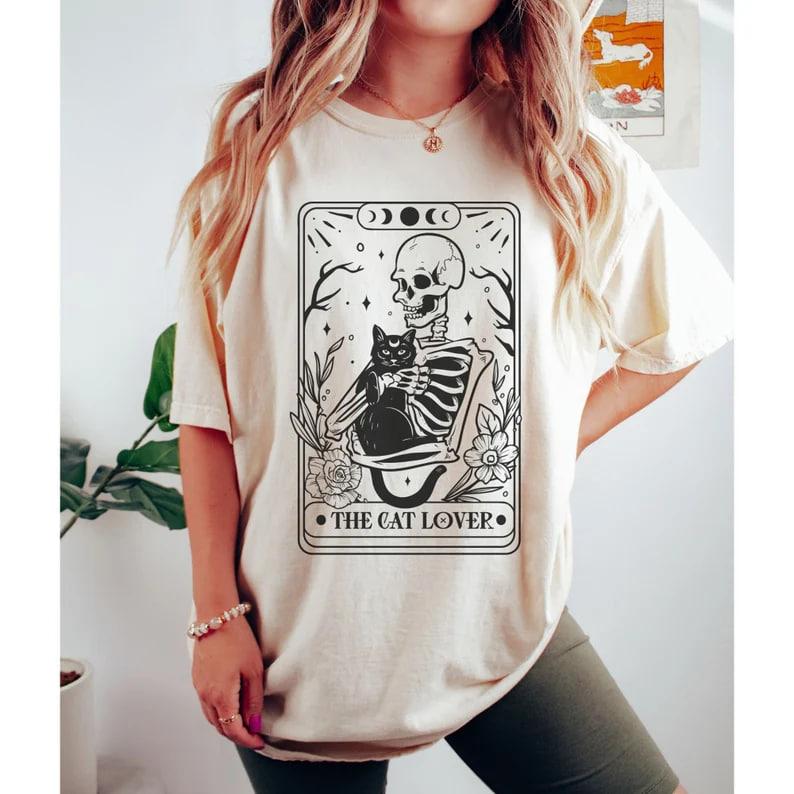 The Cat Lover Tarot Card Adult Unisex Sweatshirt  Cat Lover Skeleton Sweats  Tarot Card Sweatshirt  Trendy Vintage Tarot Card Sweats