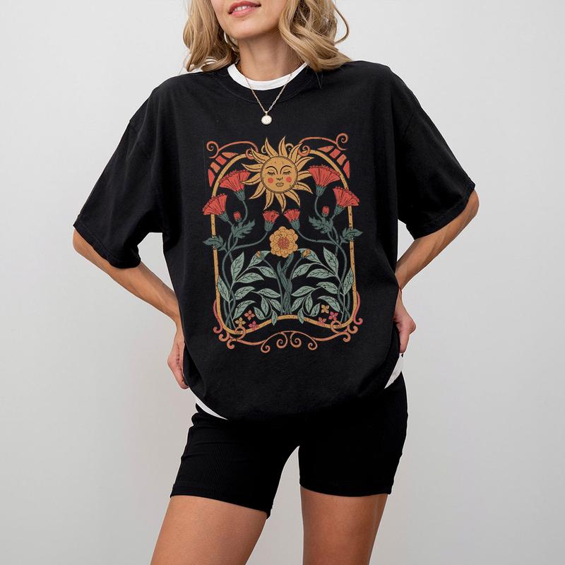 Boho Floral Tshirt Art Nouveau, WildFlowers Shirt, Wild Flower Tshirt, Comfort Shirts for Women, Vintage Botanical Tee For Her, Retro Floral Nature T-Shirt, Flowers Lover Tee, Floral Nature TShirt, Ladies Shirts, Gifts for Women, Gift for Mom, Women Top